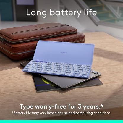 Logitech Keys-to-Go 2 Teclado inalámbrico para iPad con Tapa integrada, Bluetooth, Delgado, estilizado y Compacto para iPad, iPhone, Windows, Android, Linux, Mac, Apple TV, Color - Lila
