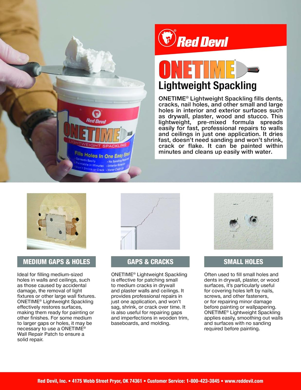 Red Devil 0544 Onetime Lightweight Spackling, 1 Quart, White