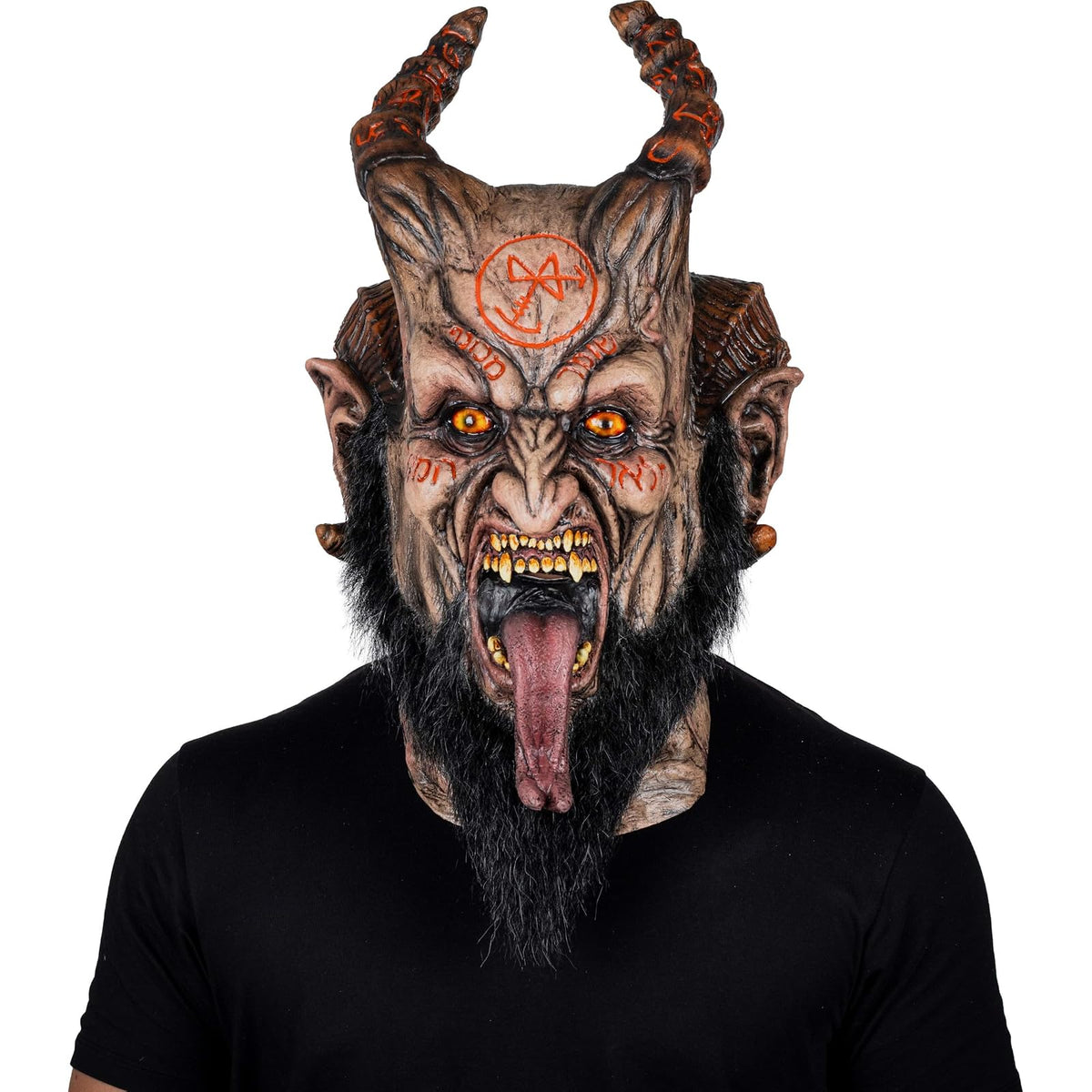 Ghoulish Productions Máscara Abadon de Látex con Cuello Integrado y Efecto Neón | Demonio Terror Realista para Halloween Cosplay y Fiestas | Beige Talla M