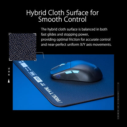 ASUS ROG Hone Ace XXL Mousepad A Prueba de Agua Negro para Shooters y MOBA | Superficie híbrida de tela con nano-recubrimiento, base viscoelástica antideslizante, 900x400x3mm, repele agua y polvo
