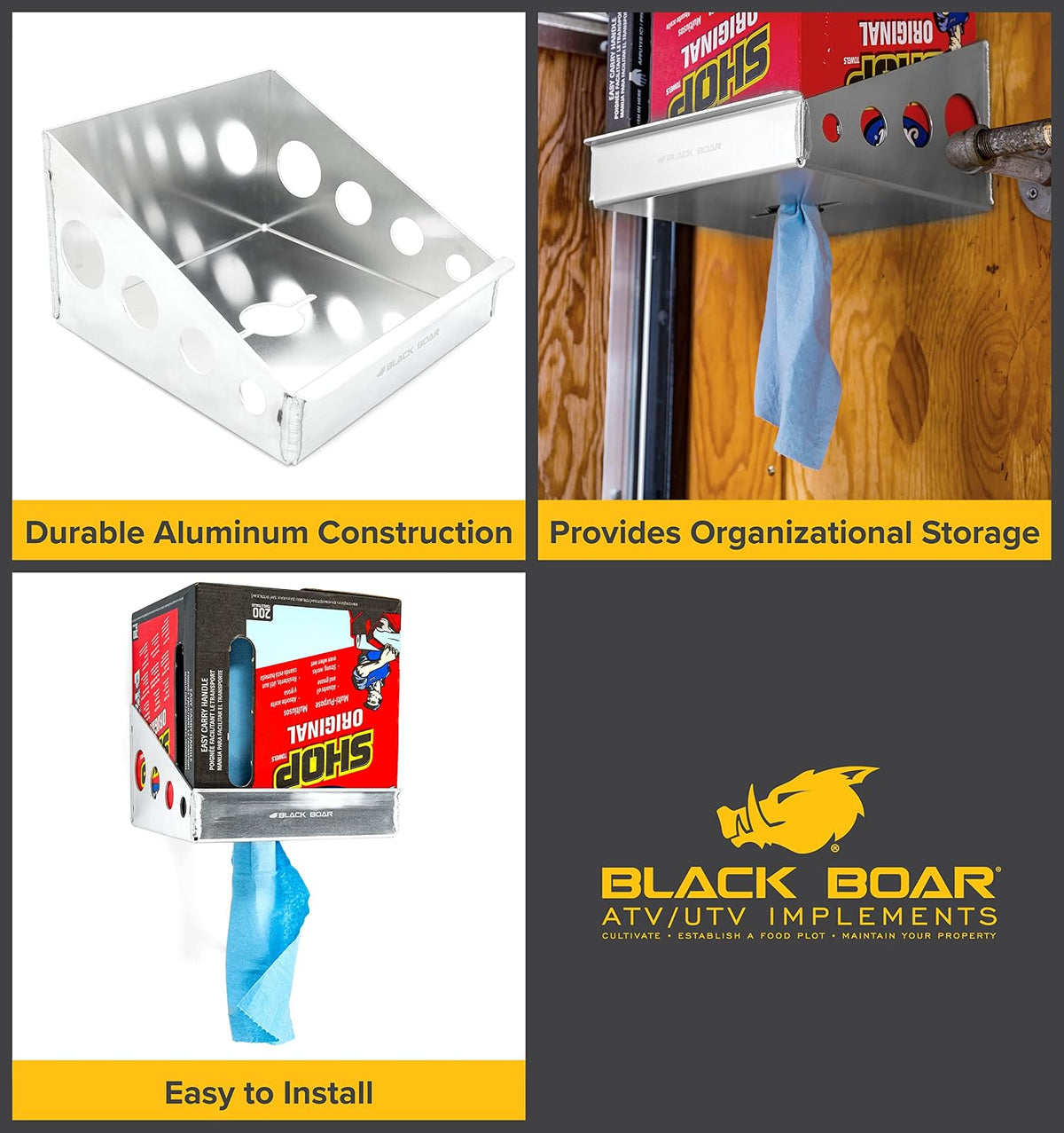 Black Boar Soporte de Aluminio de jabalí Negro para Remolque/Garaje Cerrado, sostiene de Forma Segura (1) Caja de Rag | construcción Duradera | fácil de Instalar (66103)