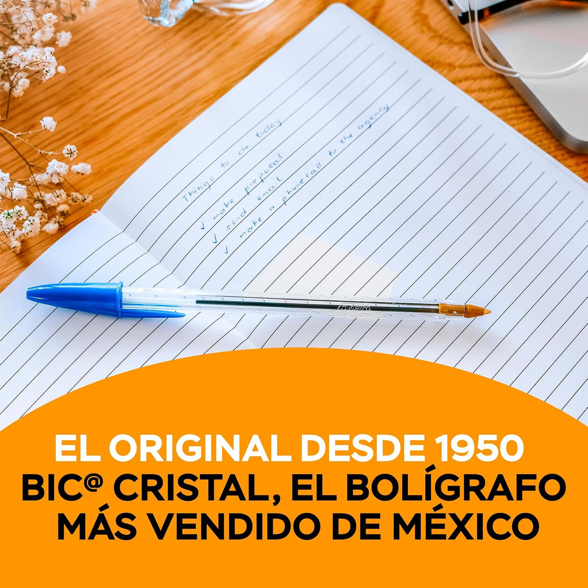 BIC Bolígrafo Cristal Dura + Punto Mediano 1.00 mm Cuerpo Hexagonal Tapa Ventilada para Evitar Asfixia Color Azul 50 Piezas