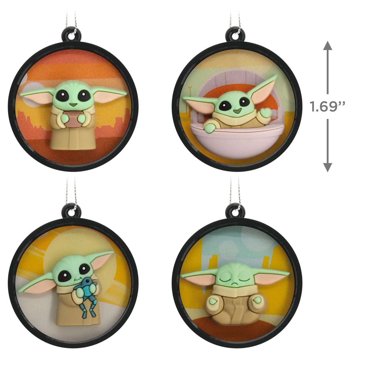 Hallmark Star Wars: The Mandalorian Grogu Scenes Mini Adornos de Navidad, irrompibles, Juego de 4