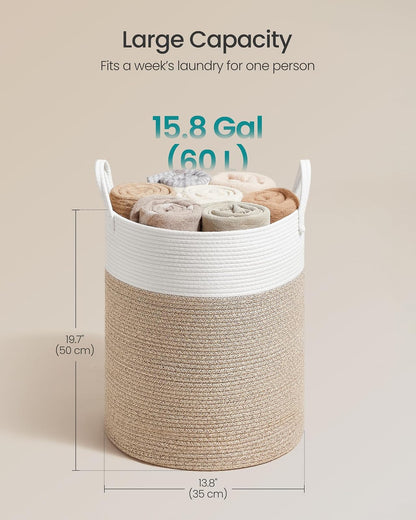 SONGMICS - Cesta de lavandería con asas, 15.8 galones | Para ropa, sala de estar, recámara, 13.8 x 13.8 x 19.7 pulgadas, beige, colección STOWIT URLH061LZ01