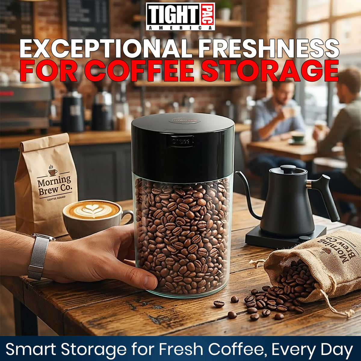 Tightpac America, Inc. Coffeevac 1 LB – la última Sellado al aspiradora Recipiente para café, Color Azul Tintado Cap & Cuerpo, Tapa Negra y Cuerpo Transparente, 1.85 litros / 1.6 Cuartos, 1