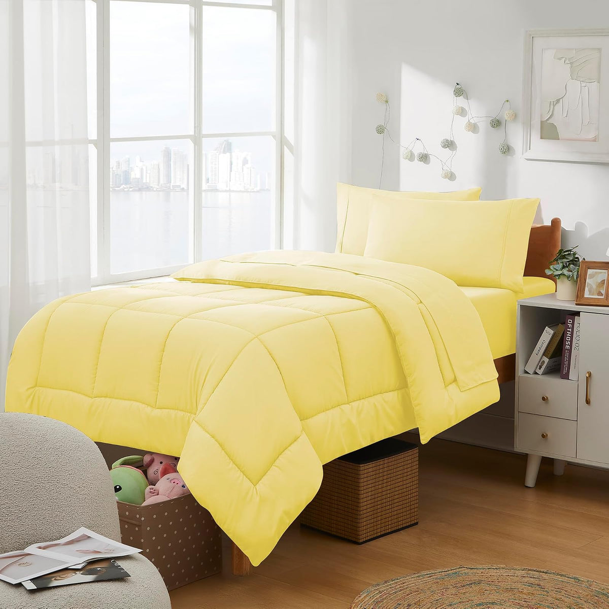 Sweet Home Collection Juego de Edredón de 5 Piezas para Cama Individual - Individual - Amarillo