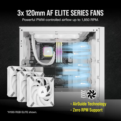 Corsair H150i RGB Elite Refrigerador Líquido para CPU - 360mm AIO - Ventiladores AF120 Elite PWM - Zócalos Intel® LGA 1700, 1200, 2066, AMD® AM5 y AM4 - Blanco