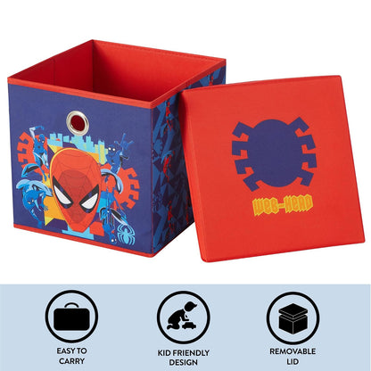 Idea Nuova Marvel Spiderman cubeta de almacenamiento plegable de tela, contenedor organizador de 10 pulgadas con tapa para recámara, sala de juegos y clóset