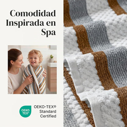 Modern Threads Pax - Juego de 6 Toallas Reversibles teñidas de Hilo Jacquard – Toallas de baño, Toallas de Mano y paños – súper absorbentes y de Secado rápido, 100% algodón Peinado, Mostaza