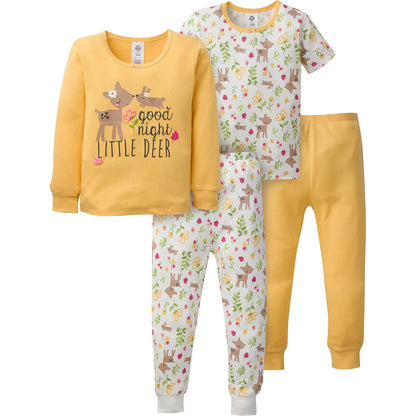 Gerber Conjunto de Pijama de 4 Piezas para niños pequeños Mamelucos para bebés y niños pequeños para bebés niñas