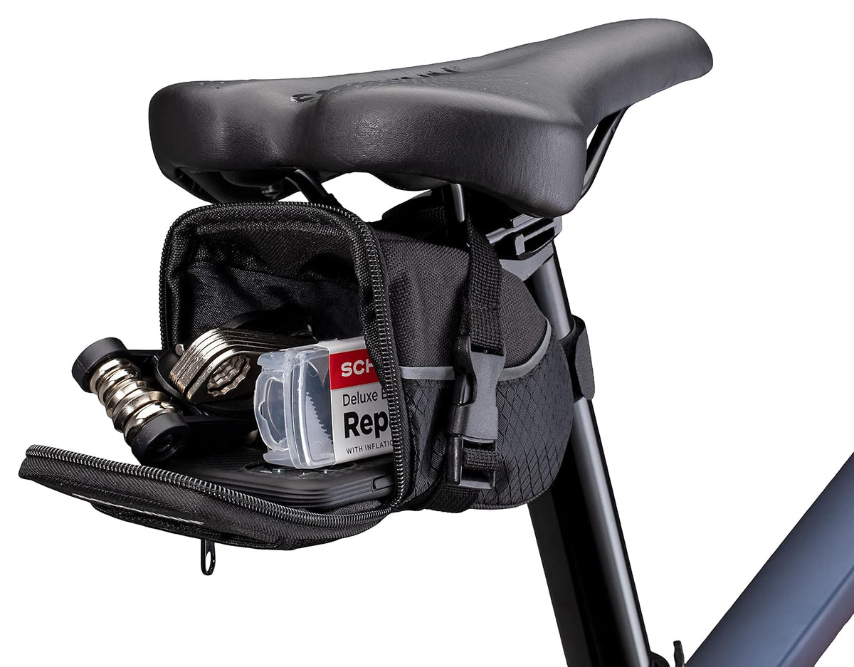 Schwinn - Paquete de asiento para , color negro, cierre de cierre de apertura ancha, fácil instalación, ribetes reflectantes, compatible con la mayoría de de adultos