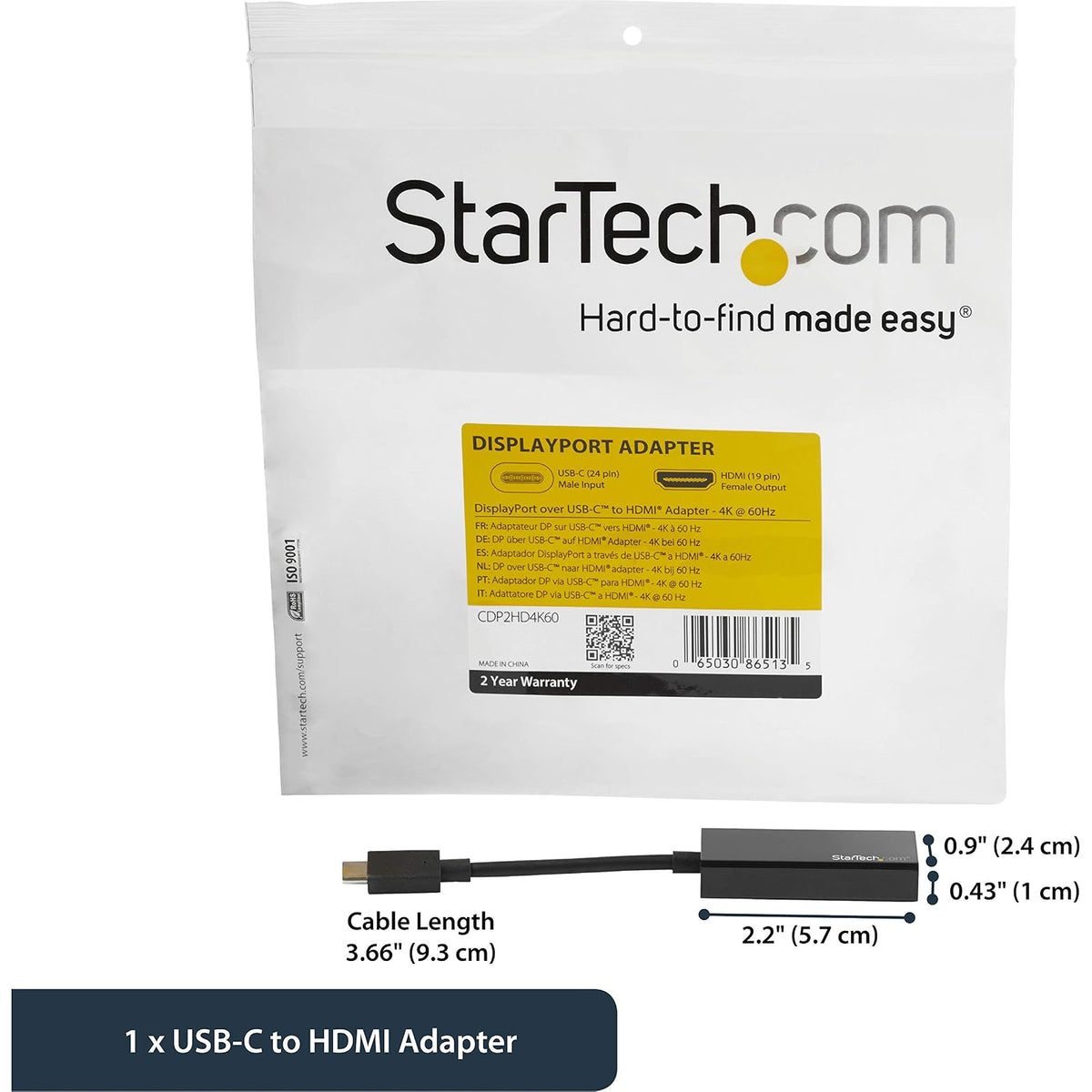 StarTech CDP2HD4K60 Adaptador Gráfico/Conversor de Vídeo USB-C a HDMI, 4K 60 Hz, Negro