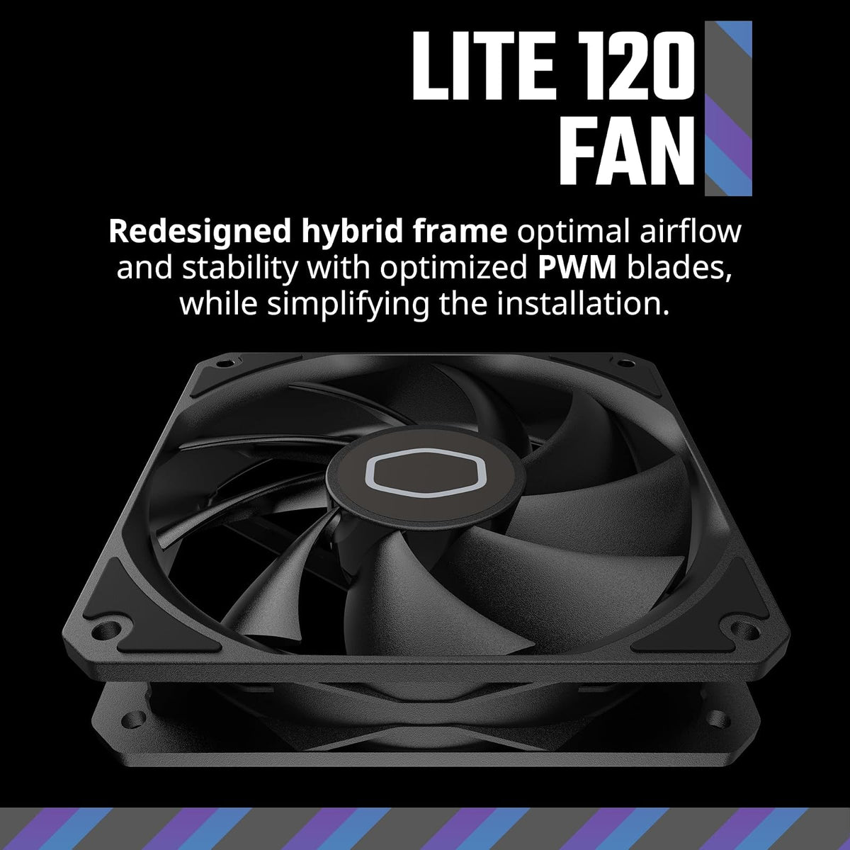 Cooler Master MF120 Lite Funda negra | Enfriador de líquidos | Ventilador de enfriador de aire, ventilador de 120 mm, PWM dinámico 1.750 RPM, cuchillas de equilibrio de aire, híbrido | Marco PBT