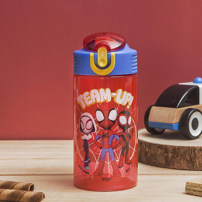 Zak Designs Marvel Spider-Man - Botella de agua para niños con tapa de boquilla y bucle de transporte, plástico duradero, diseño a prueba de fugas para viajes (16 onzas, paquete de 2, Spidey y sus