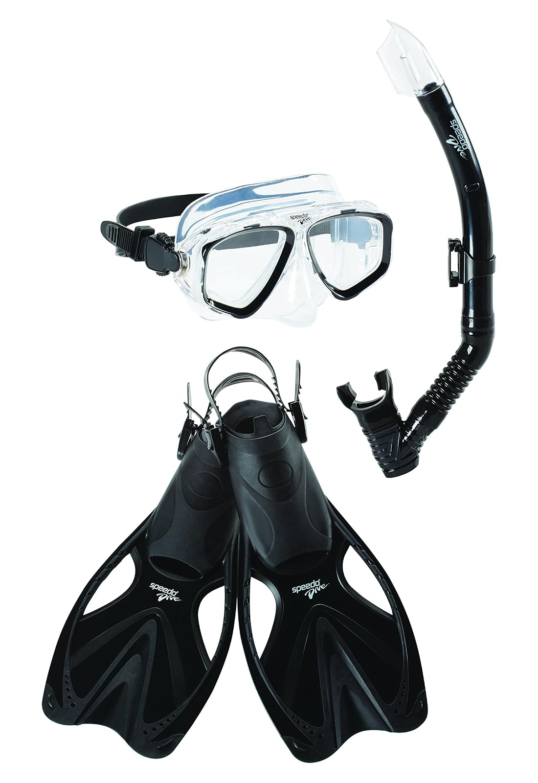 Speedo - Juego de Aletas y Careta de Snorkel para Adulto Unisex Azul - Grande - Extra Grande - Negro - Negro