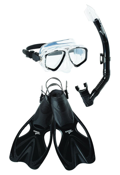 Speedo - Juego de Aletas y Careta de Snorkel para Adulto Unisex Azul - Grande - Extra Grande - Negro - Negro