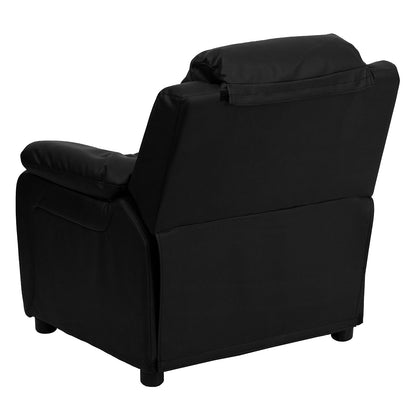 Flash Furniture - Sillón reclinable acolchado de lujo contemporáneo de cuero negro para niños con brazos de almacenamiento
