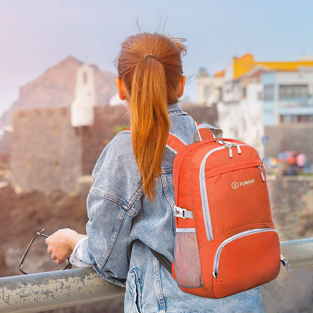 ZOMAKE Ultraligera Plegable Mochila, 30L Resistente Agua Viaje Mochila Liviana Empacable Bolsa Acampar Senderismo camina Mochila Naranja
