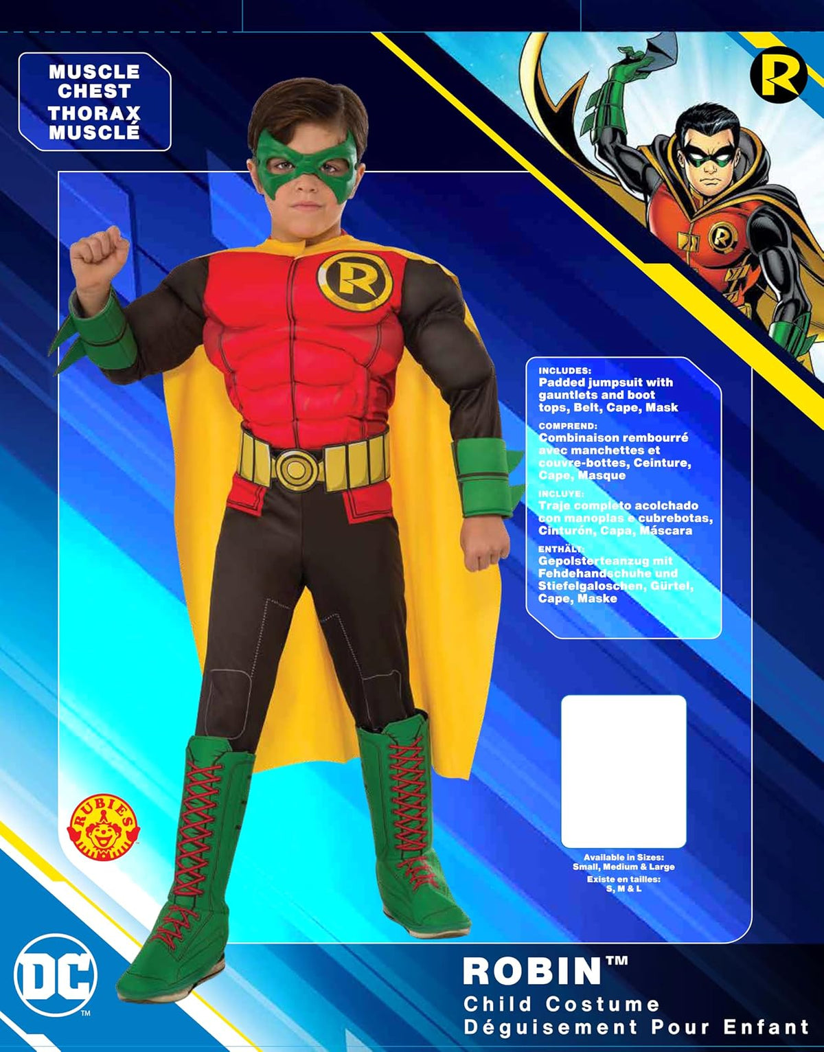 Rubie 's Costume Superhéroes de DC Deluxe Robin Niño Disfraz, Un solo color, Mediano
