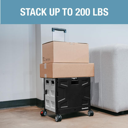 CleverMade - Caja Plegable con Ruedas con Tapa, 4 Ruedas, giratoria y Deslizante, con asa y Ruedas giratorias, para un fácil Transporte y Uso versátil, Capacidad de 35 litros y 75 Libras, Color Negro