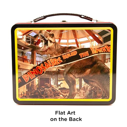 AQUARIUS Jurassic Park Fun Box - Caja de almacenamiento de lata resistente con mango de plástico y cubierta frontal en relieve, con licencia oficial de Jurassic Park y regalo coleccionable (48289)