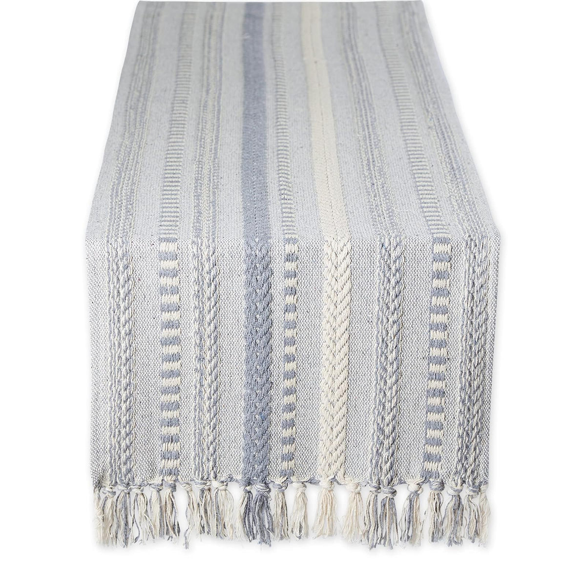 DII Farmhouse Camino de Mesa Trenzado a Rayas - 15x72" - Gris frío
