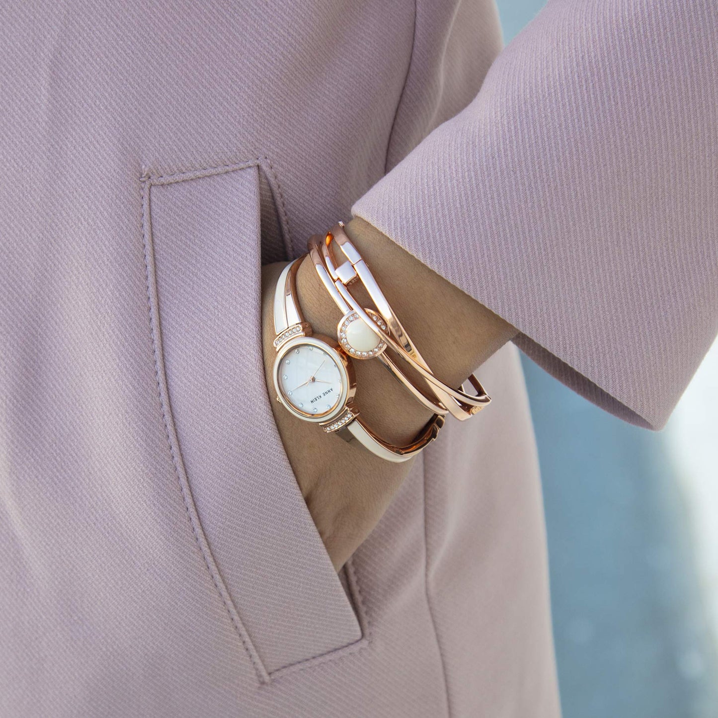 Reloj Anne Klein Crystal Accented set con Pulsera para Mujer, pulsera de Acero Inoxidable