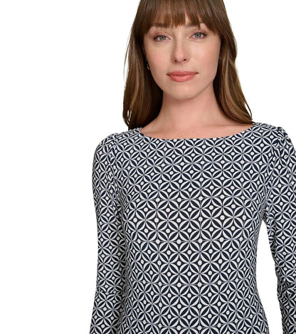 Tommy Hilfiger Pleated Hem Round Neck Printed Jersey Shift Dress Vestido Mujer