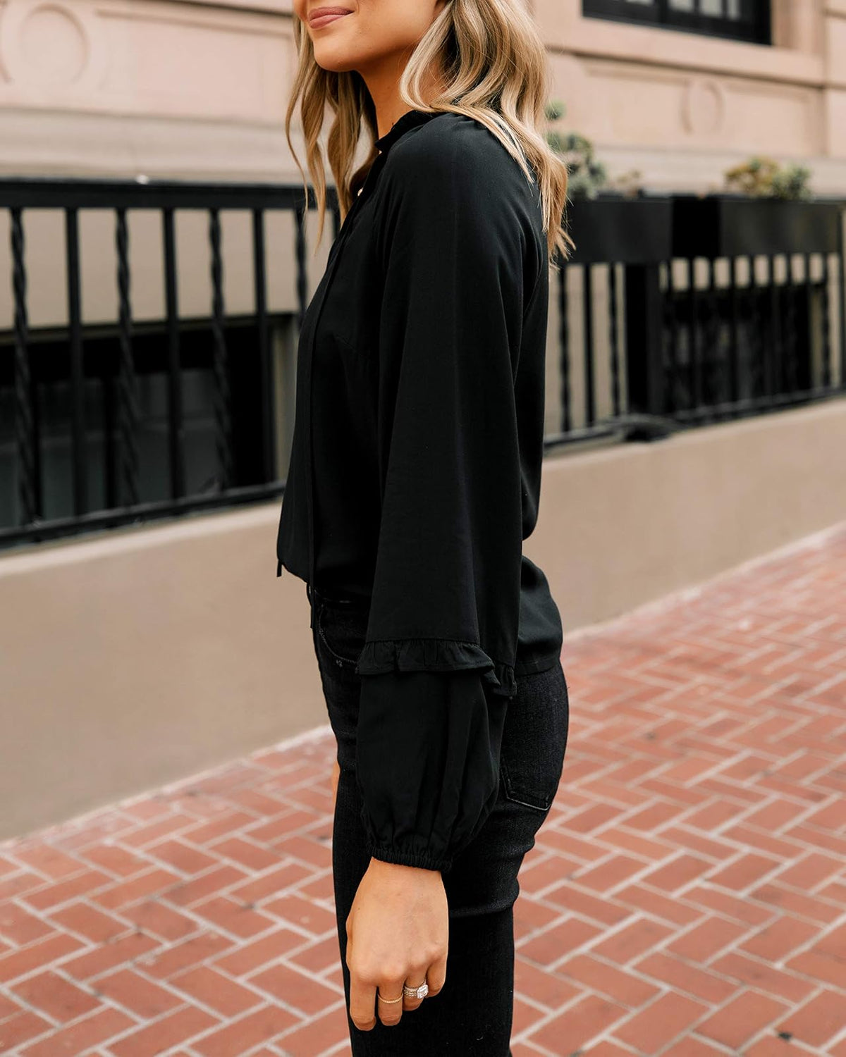The Drop Top Para Mujer, con Cuello Volado y Manga Raglán, Negro, por @fashion_jackson