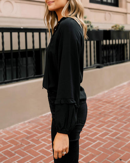 The Drop Top Para Mujer, con Cuello Volado y Manga Raglán, Negro, por @fashion_jackson
