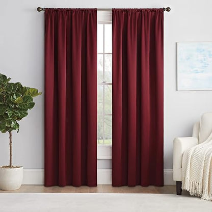 ECLIPSE Cortina térmica sólida para oscurecer la habitación, con Bolsillo para Barra de Cortina para recámara (1 Panel), 54 x 63 Pulgadas, Merlot