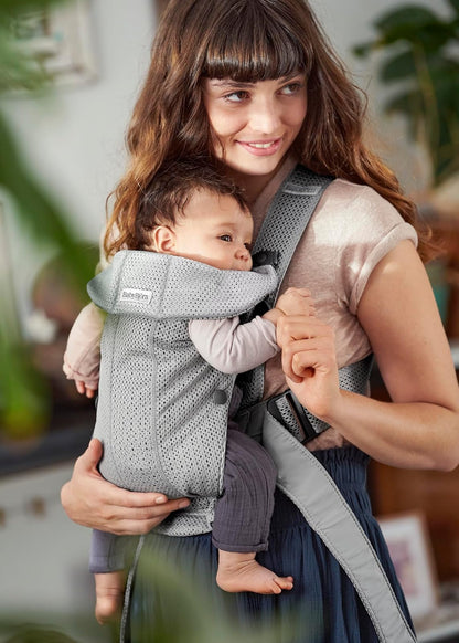 BabyBjörn Canguro Portabebé Mini, Gray, 3D Mesh | Newborn Carrier (7-15 lbs), Ergonomic, Easy-to-Use