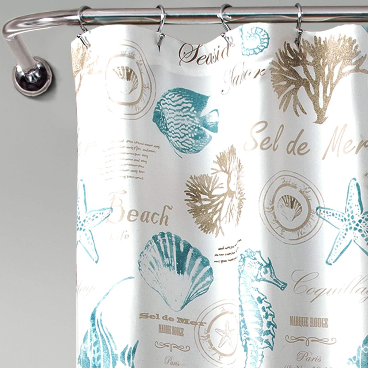 Lush Decor Harbor Life - Cortina de Ducha de 72 Pulgadas de Ancho x 72 Pulgadas de Largo, Azul y Gris Pardo, decoración Costera, Cortina de baño océano, casa de Playa