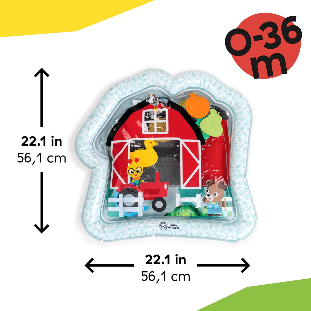 Baby Einstein Tapete de Agua de Granja para Bebé, 6 Formas flotantes para Causa y Efecto, multisensorial, Unisex, Rojo, de 0 a 36 Meses