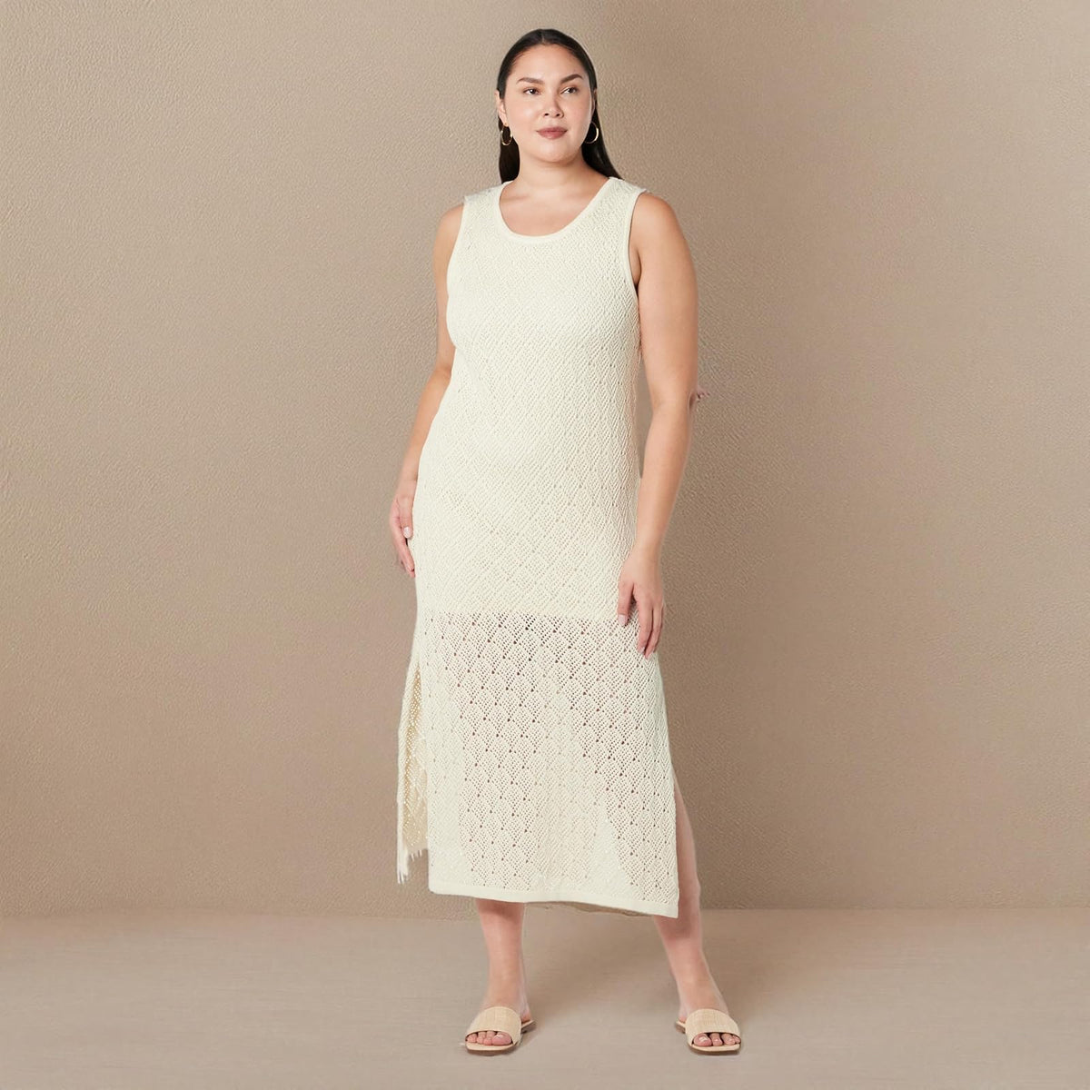 The Drop Ritu - Vestido Largo de Ganchillo para Mujer, Color Blanco Whisper, XS