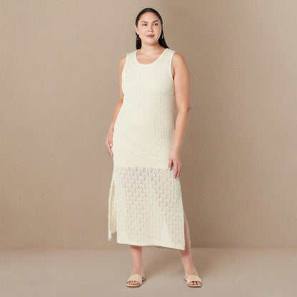 The Drop Ritu - Vestido Largo de Ganchillo para Mujer, Color Blanco Whisper, XS