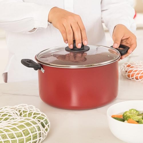 Ekco | Olla con Tapa Classic Aluminio Antiadherente Rojo Geothermic 24 cm | Tapa de vidrio, Fácil limpieza, Libre de PFOA, Cocción uniforme, Asas remachadas, Tapa de vidrio, Baquelita aislante