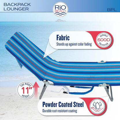 Rio Beach Multi Position Backpack Chair Lounger with Blue Stripe