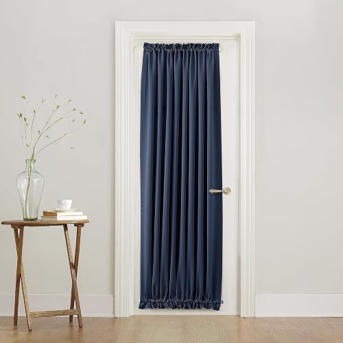 Sun Zero Barrow - Panel de Cortina para Puerta con Bolsillo para Barra de energía, 54 x 72 Pulgadas, Azul Marino