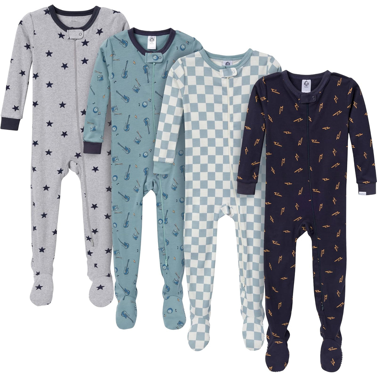 Gerber Paquete de 4 Pijamas con Pies para Bebé Niño - 12 Meses - Música