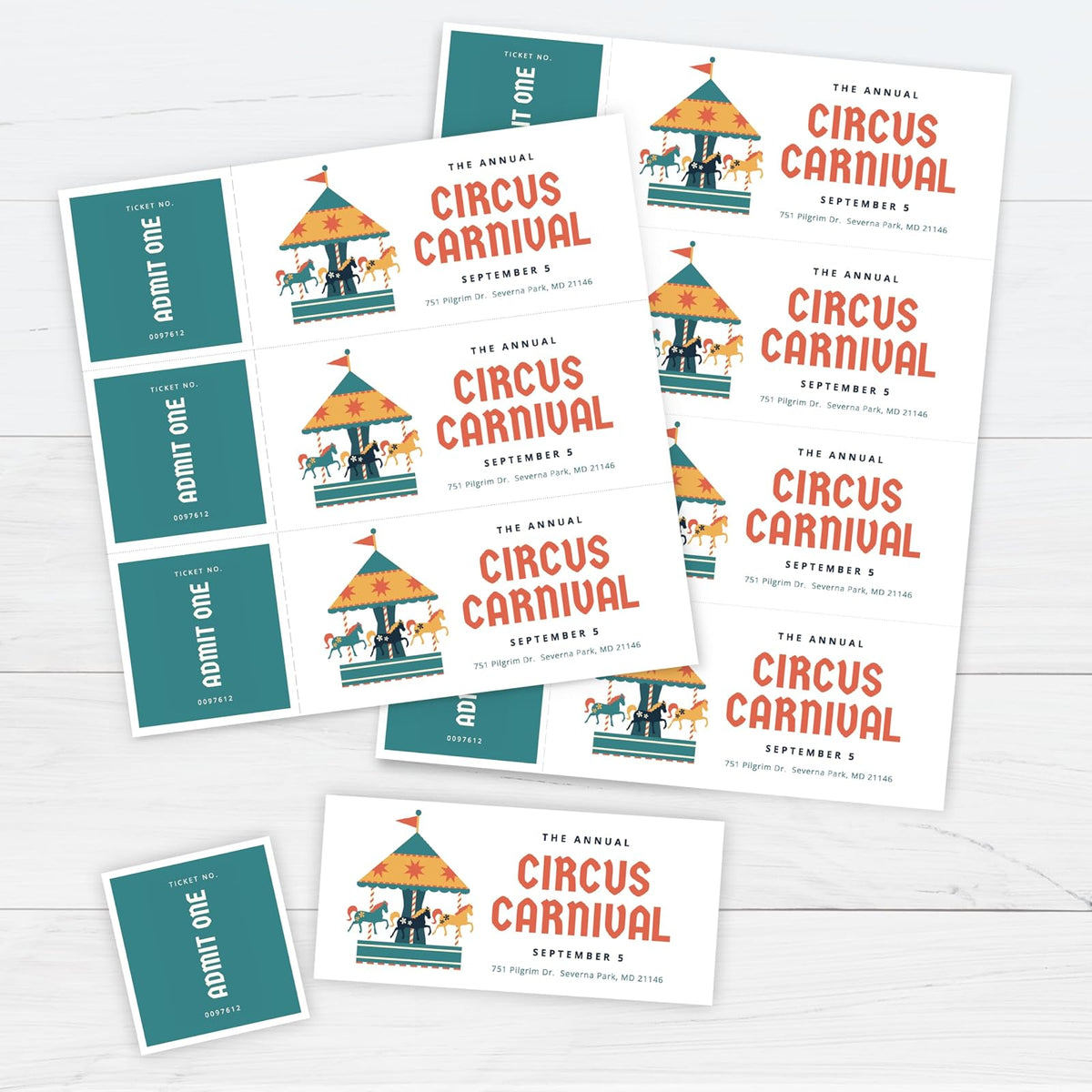 PrintWorks - Boletos de rifa imprimibles con trozos desgarradores para eventos y recaudación de fondos, 1000 boletos personalizados (tamaño 2.7 x 8.5 pulgadas), 4 por hoja, 250 hojas (8.5 x 11