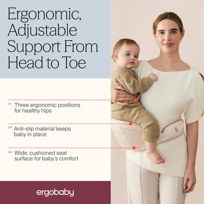 Ergobaby Lift - Portabebés ergonómico para asiento de cadera con almacenamiento, cómodo cinturón ancho y soporte lumbar (16 libras - 45 libras) - Portabebés antideslizante para niños pequeños - Azul