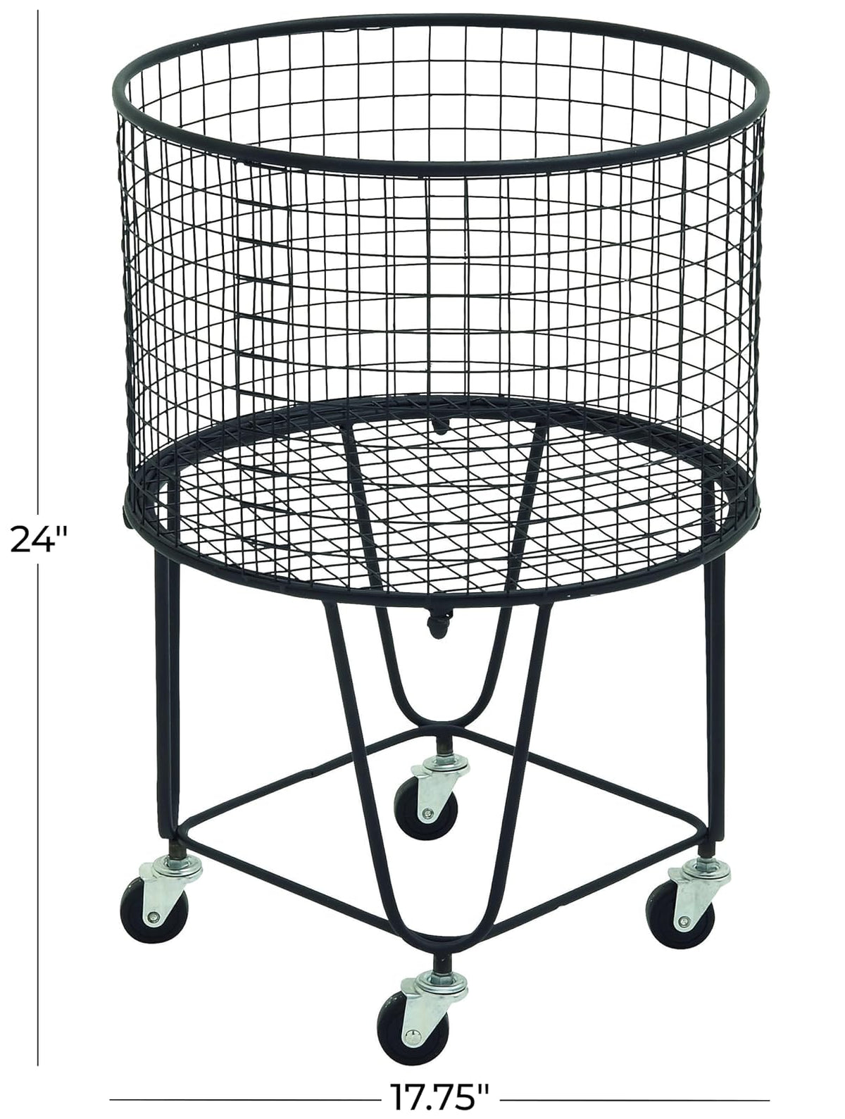 CosmoLiving by Cosmopolitan Metal Deep Set Rolling Mesh Laundry Basket Storage Cart, 17" x 17" x 25", Black