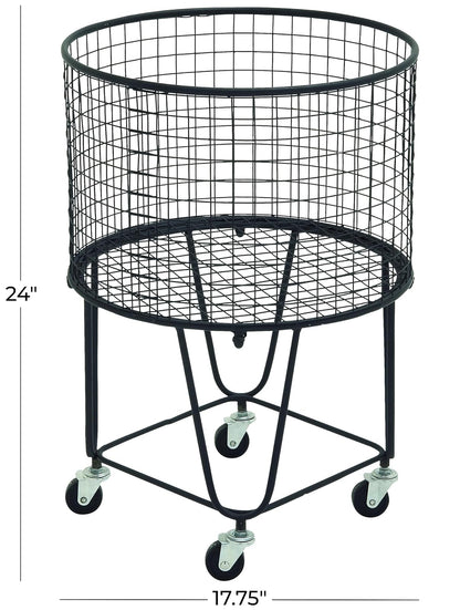 CosmoLiving by Cosmopolitan Metal Deep Set Rolling Mesh Laundry Basket Storage Cart, 17" x 17" x 25", Black