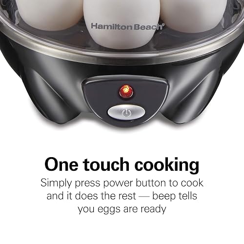 Hamilton Beach - Olla de huevos eléctrica 3 en 1 para huevos duros, huevos furtivos, tortillas y vaporizador de verduras, capacidad para 7, color negro (25507)