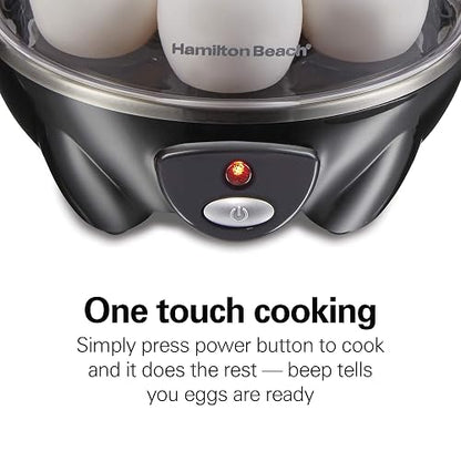 Hamilton Beach - Olla de huevos eléctrica 3 en 1 para huevos duros, huevos furtivos, tortillas y vaporizador de verduras, capacidad para 7, color negro (25507)