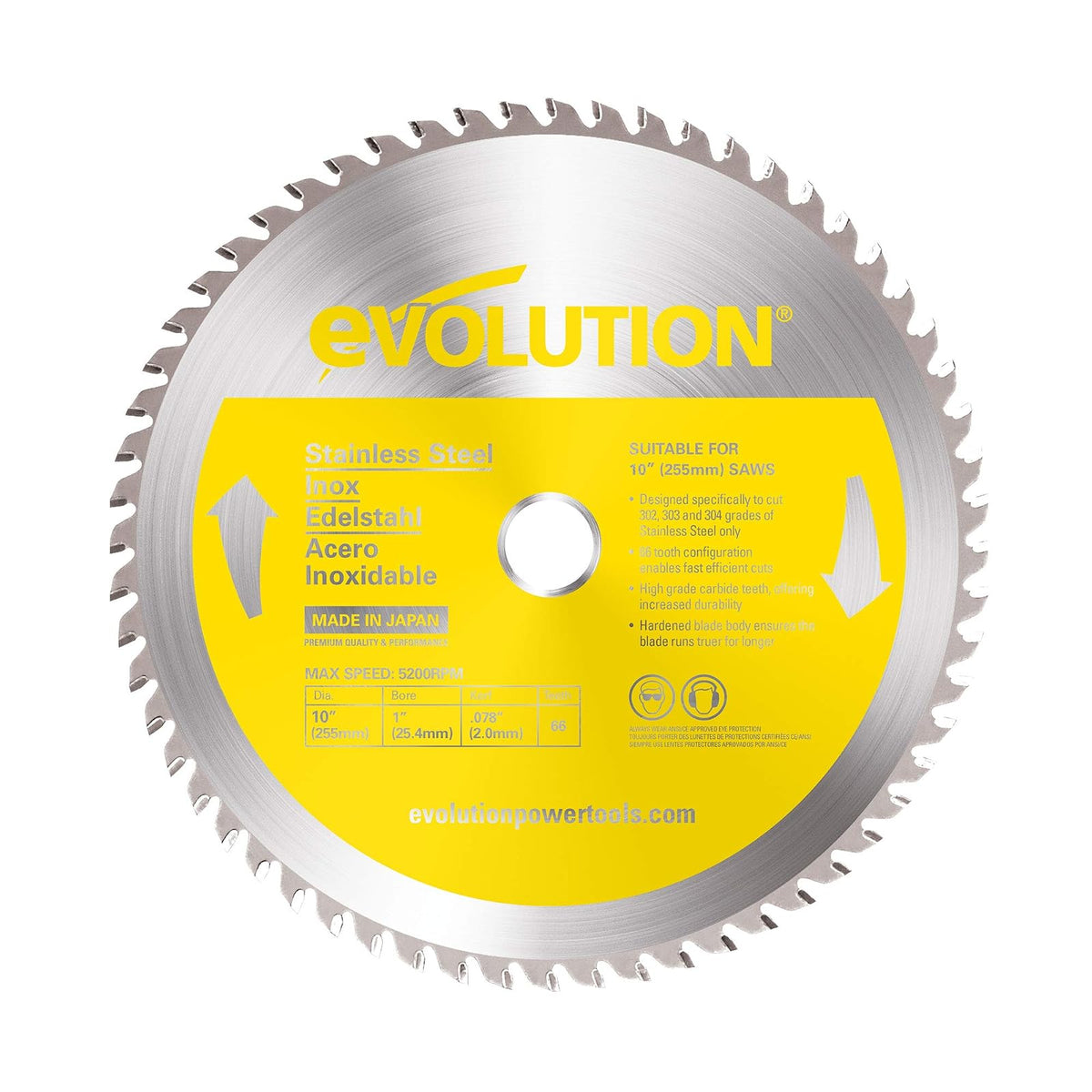 Evolution Power Tools - Hoja de sierra de corte, acero inoxidable