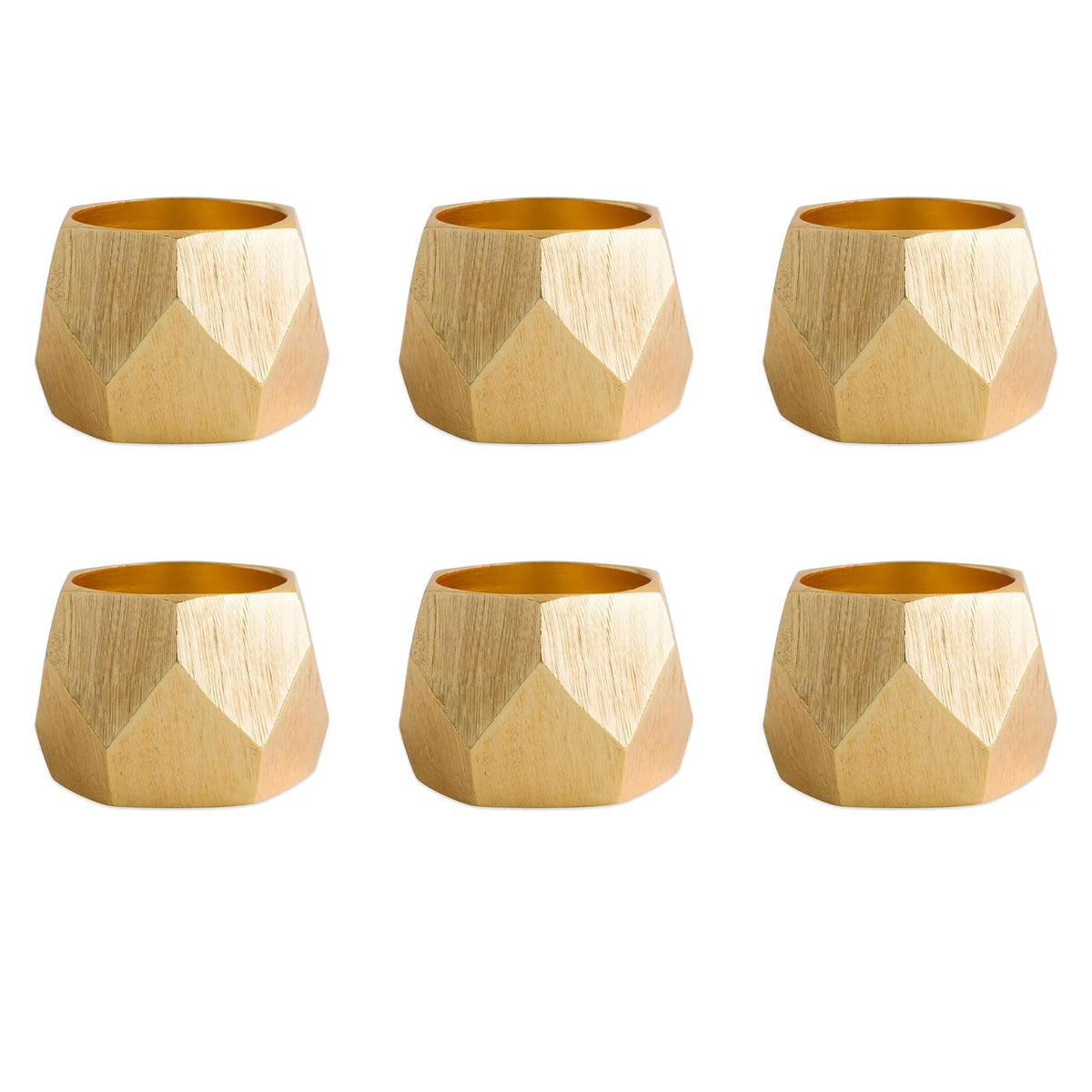 DII - Servilleteros modernos y elegantes para cenas, bodas, recepciones, reuniones familiares o uso diario, pon tu mesa con estilo: banda triangular geométrica dorada, juego de 6