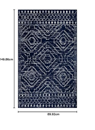 Wonnitar - Alfombra marroquí Lavable de 3 x 5 Pulgadas, Color Azul, Antideslizante, Suave, no desprende Pelusa, Alfombra geométrica de Pelo bajo, Alfombra escandinava, para Entrada, Cocina, sótano