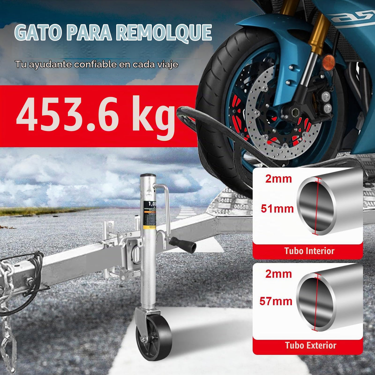 Torin Gato de Remolque Giratorio con Rueda ATR39001B, 454 kg, Elevación de 25 cm, Plateado